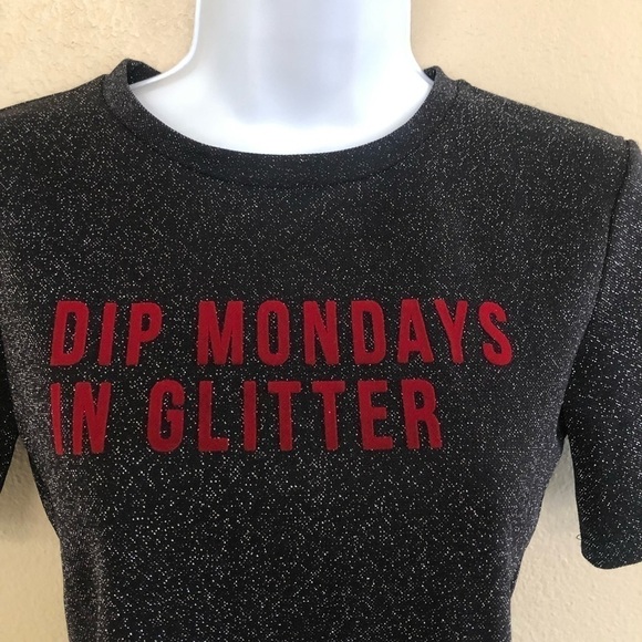 Zara Trafaluc Dip Mondays in Glitter Crew Neck Cropped Glitter Top Size S - Picture 5 of 12